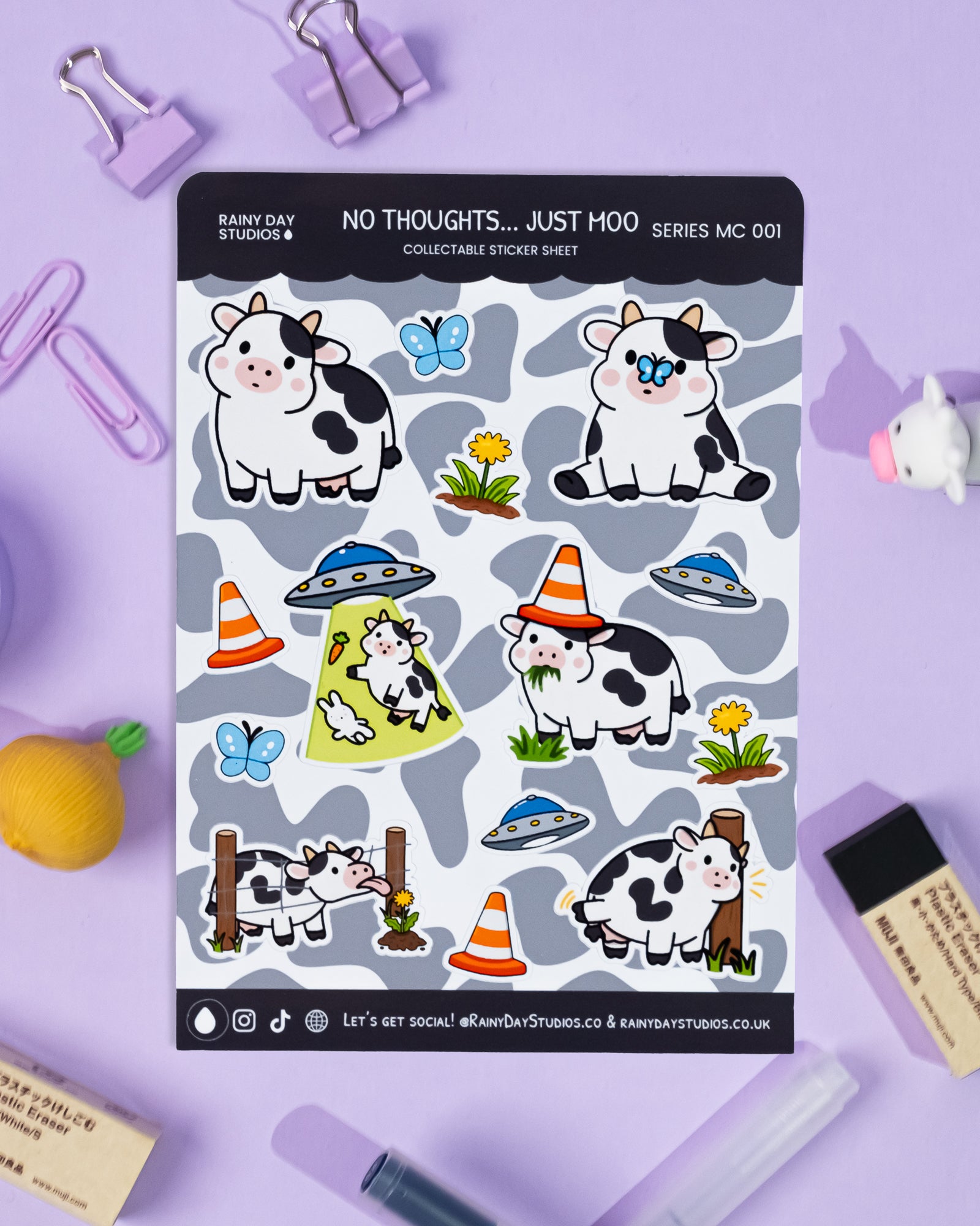 No Thoughts... Just Moo Sticker Sheet | Collectible Cute Cow Stickers