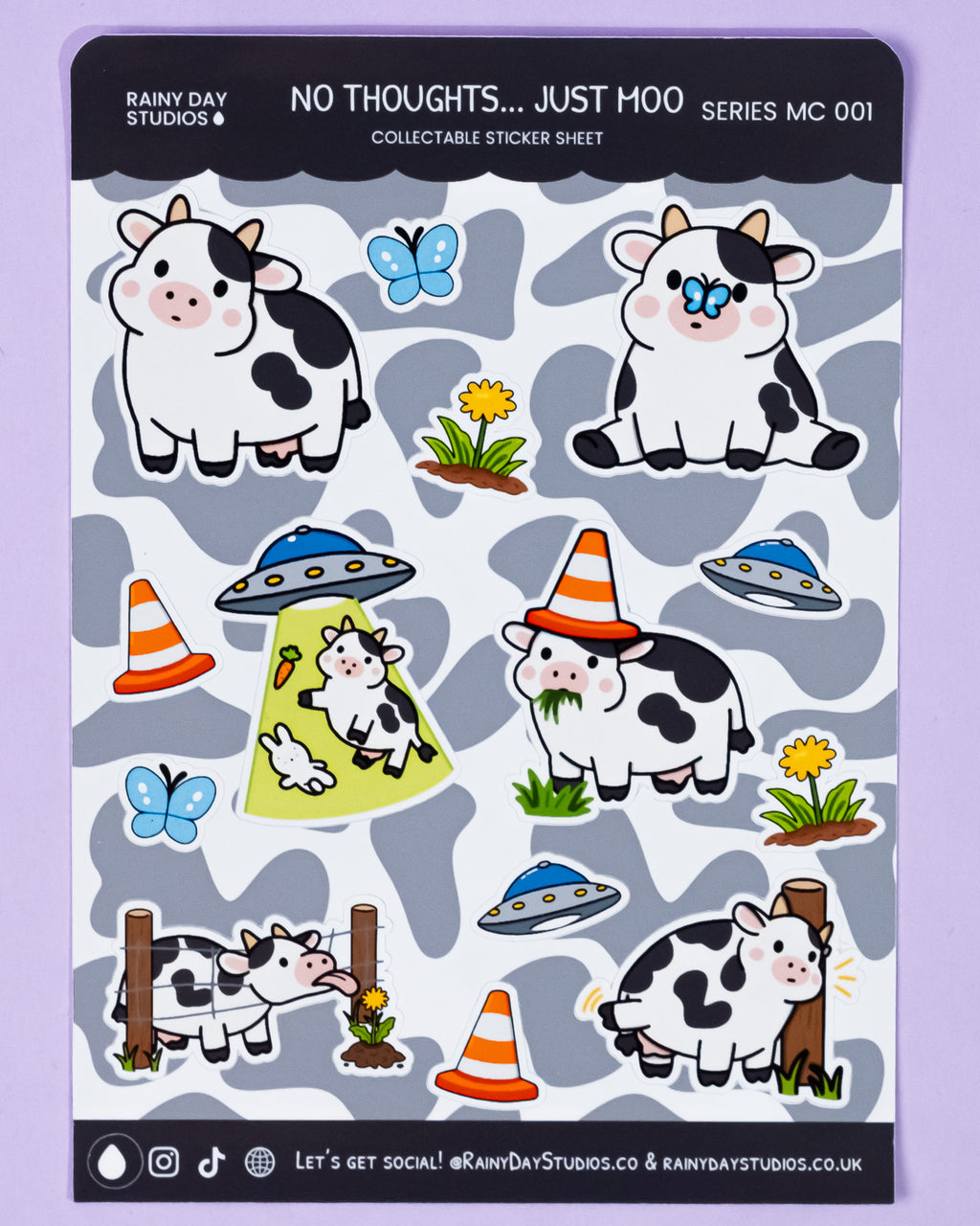 No Thoughts... Just Moo Sticker Sheet | Collectible Cute Cow Stickers