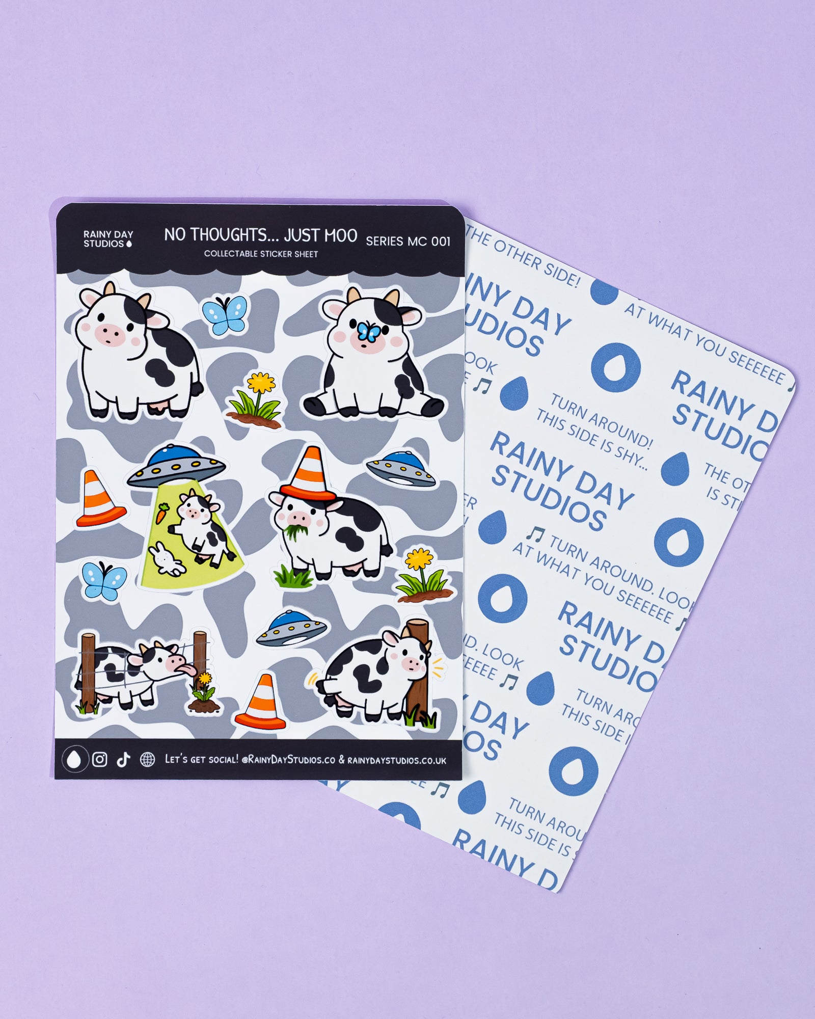 No Thoughts... Just Moo Sticker Sheet | Collectible Cute Cow Stickers