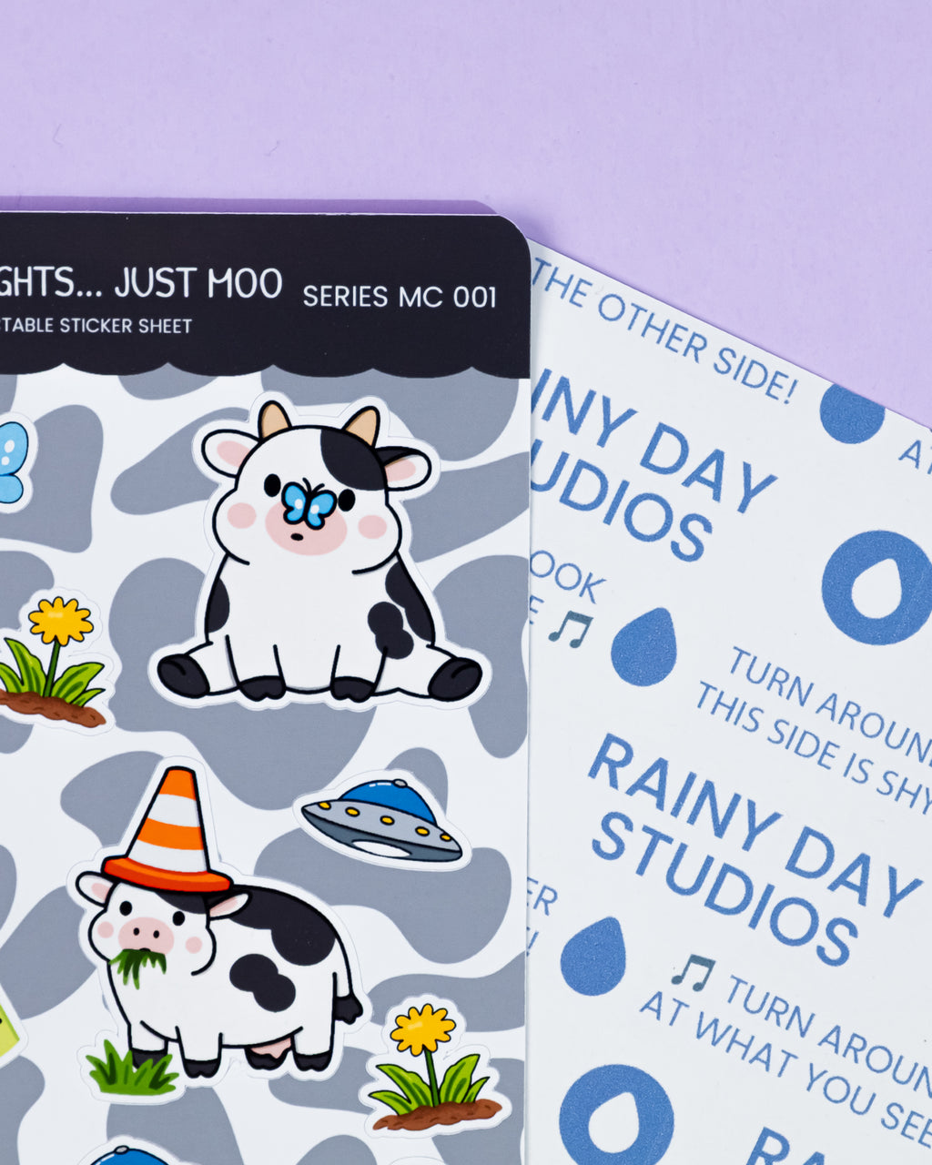 No Thoughts... Just Moo Sticker Sheet | Collectible Cute Cow Stickers